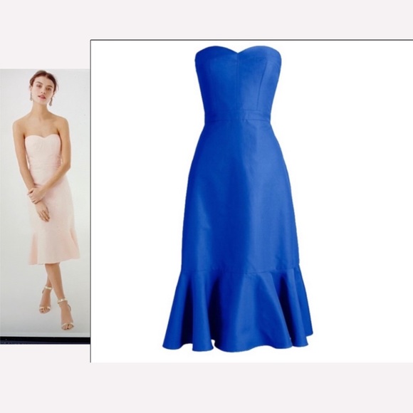 J.Crew Strapless Blue ruffle hem dress4P - Picture 1 of 8